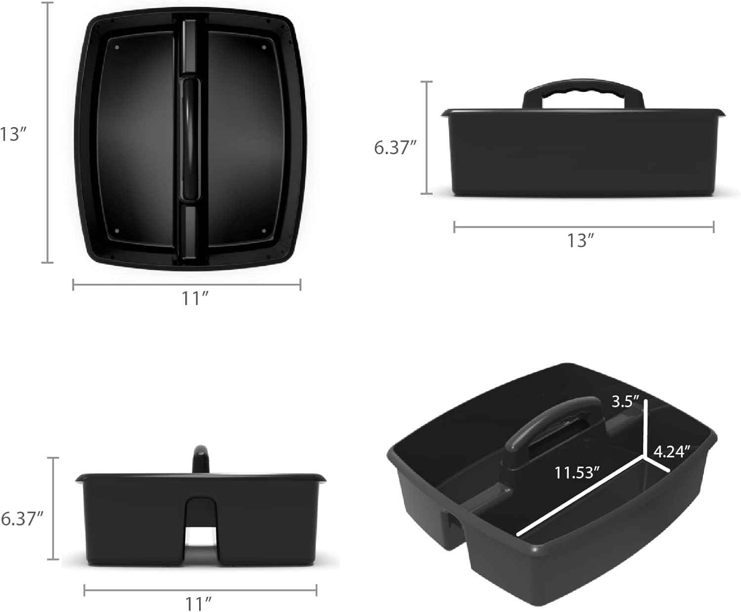 Storex 2-Compartment Large Cleaning Caddy – Multipurpose Supply Organizer with Handle - Black