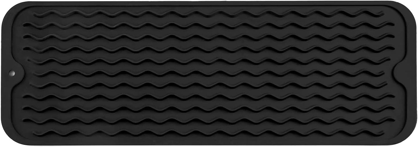 Silicone Dish Drying Mat for Multiple Usage,Easy clean,Eco-friendly,Heat-resistant Silicone Mat for Kitchen Counter,Sink,Bar,Bottle,or Cup Black M 17 inches x 6 inches