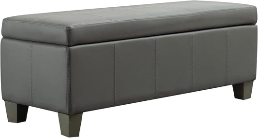 Grey Faux Leather Ottoman with Storage, Rectangular Extra Long Storage Bench for Bedroom and Living