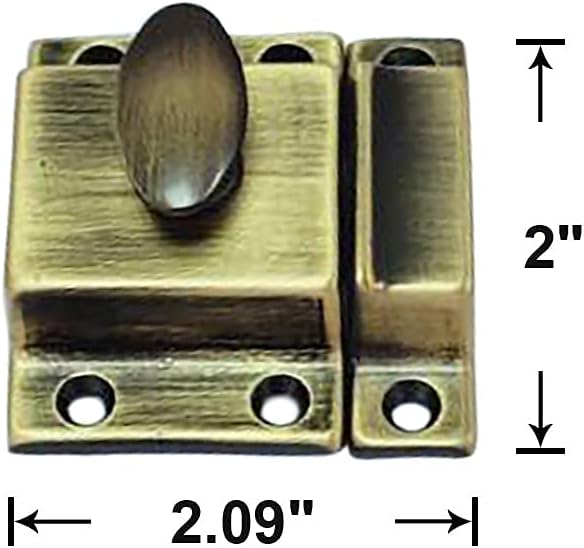 QCAA Traditional Large Oval Turn Cabinet Latch, Solid Brass, 2", for Cupboard & Other Furniture, Brushed Antique Brass, 4 Pack, Made in Taiwan