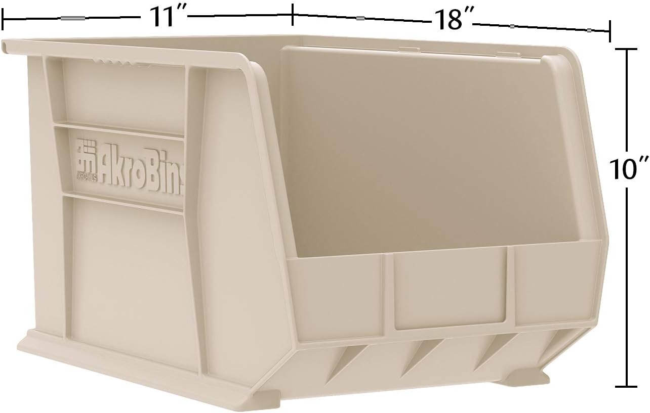 Akro-Mils 30260 AkroBins Plastic Storage Bins, Space-Saving Stackable Bins for Garage, Pantry, Craft Organization, 18-" x 11-" x 10-", Yellow, 6-Pack