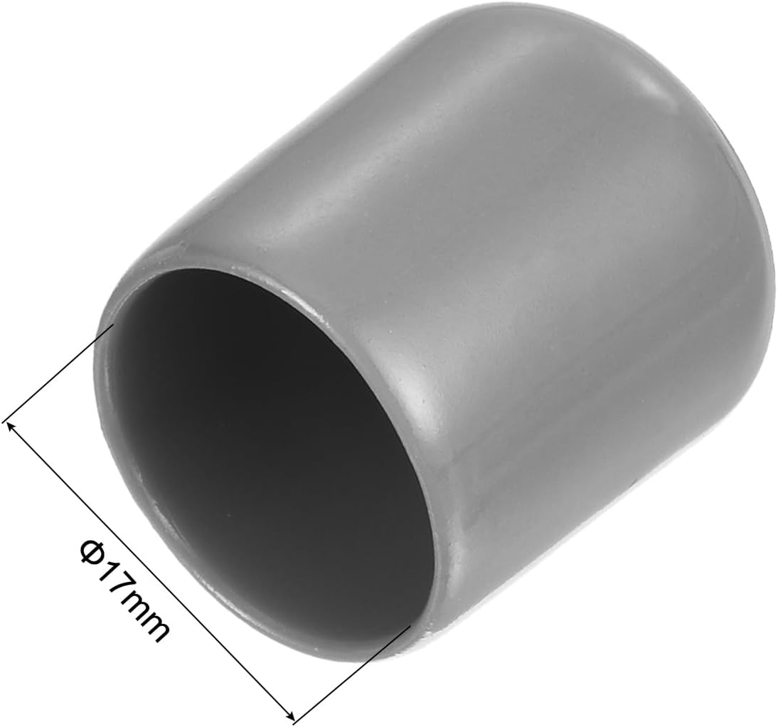 uxcell 20pcs Rubber End Caps Protective Caps 17mm ID Vinyl PVC Round Tube Bolt Cap Cover Screw Thread Protectors, Light Grey