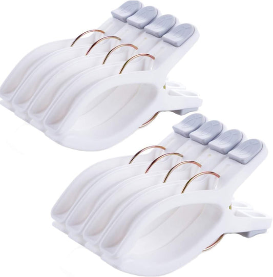 8 Pack Beach Towel Clips for Beach Chairs White Jumbo Size Towel Clamps Lounge Pool Chairs Plastic