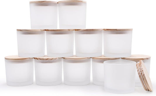 12 OZ Thick Candle Jars for Making Candles 12 Pcs, Empty Jars with Wood Lids for Spice Jars, Sample