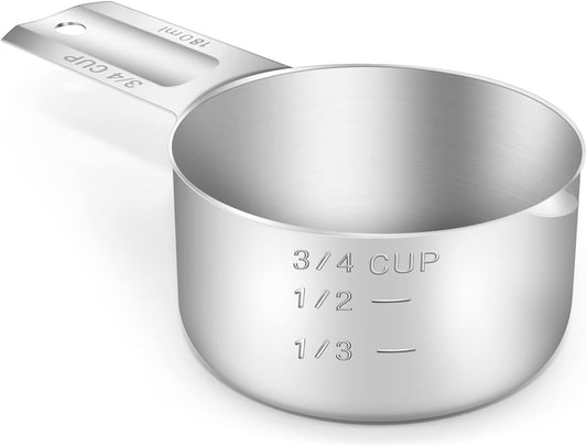 1PCS 3/4Cup (180ml, 6oz) Single Measuring Cup, Stainless Steel Measure Scoop, Metric and US Measurement, Dishwasher Safe