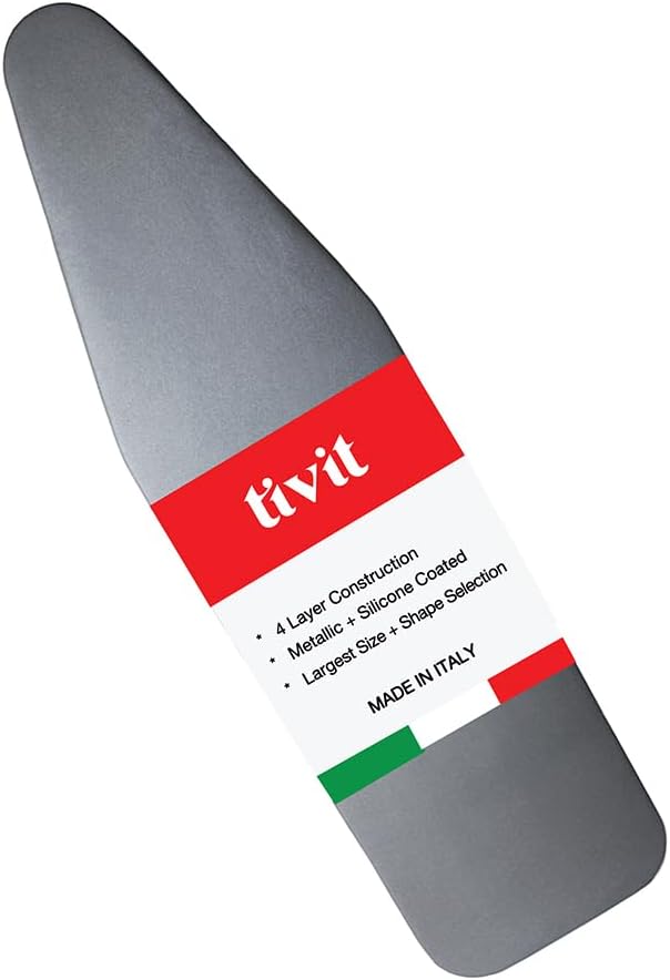 TIVIT Ironing Board Cover 15 x 48, Made in Italy. Pro Grip Pad Covers w/3 Fastener Straps & Pull Bungee Cord - Durable Scorch & Stain Resistant Padded Layers, Heat Reflective AlumiTek PRO Top Coat