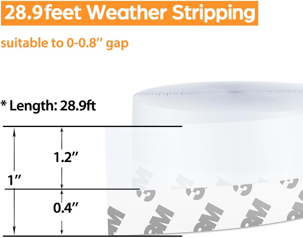 28.9 Ft Door Weather Stripping Door Seal Strip Tape,Silicone Door Draft Stopper,Self Adhesive Shower Door Bottom Seal, Door Insulation Strip for Door Frame Windows and Glass Gaps (Transparent, 25mm)