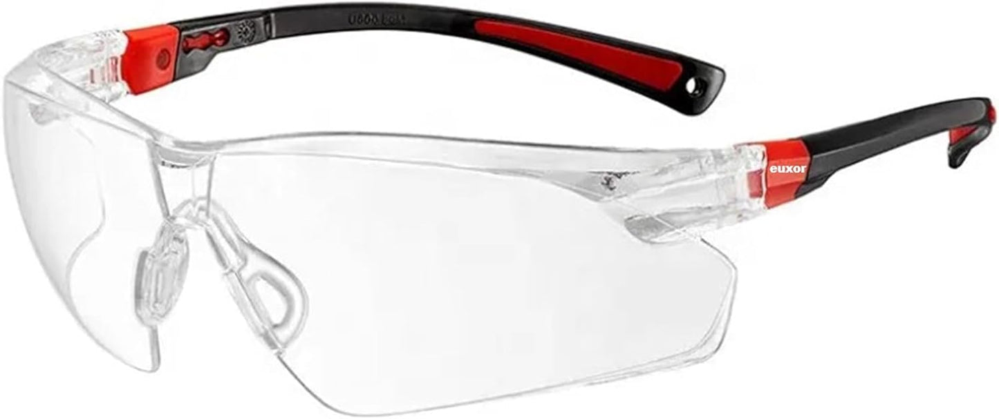 Red Frame (New) Safety Glasses Goggles for Eye Protection with Clear Anti Fog Scratch Resistant shattered Proof, Best Safety Glasses of ANSI Z87 & EN 166 with Carrying Case (1 Piece).