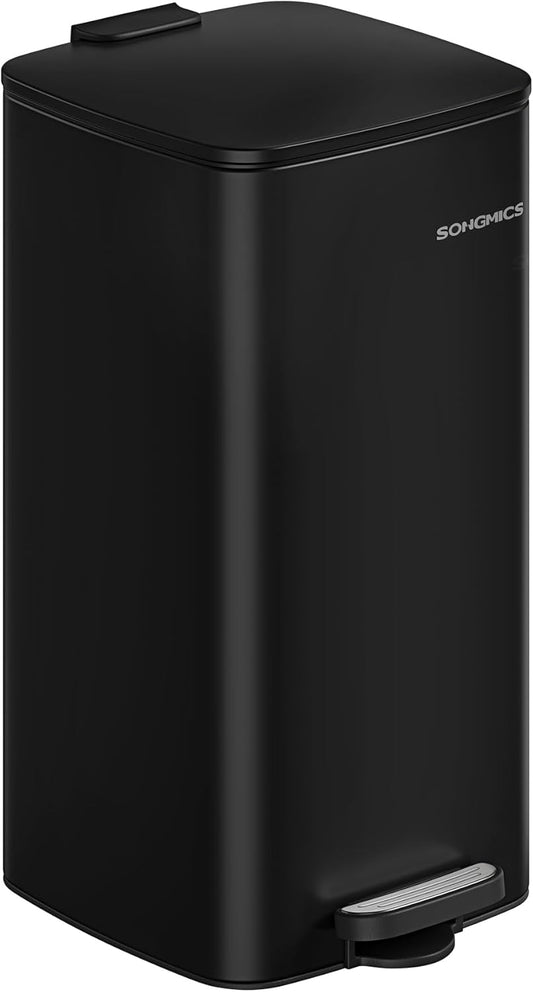SONGMICS Kitchen Trash Can, 8-Gallon (30 L) Trash Bin, Stainless Steel Garbage Can, with Inner Bucket, Soft Close and Stays Open, Ink Black ULTB593B01