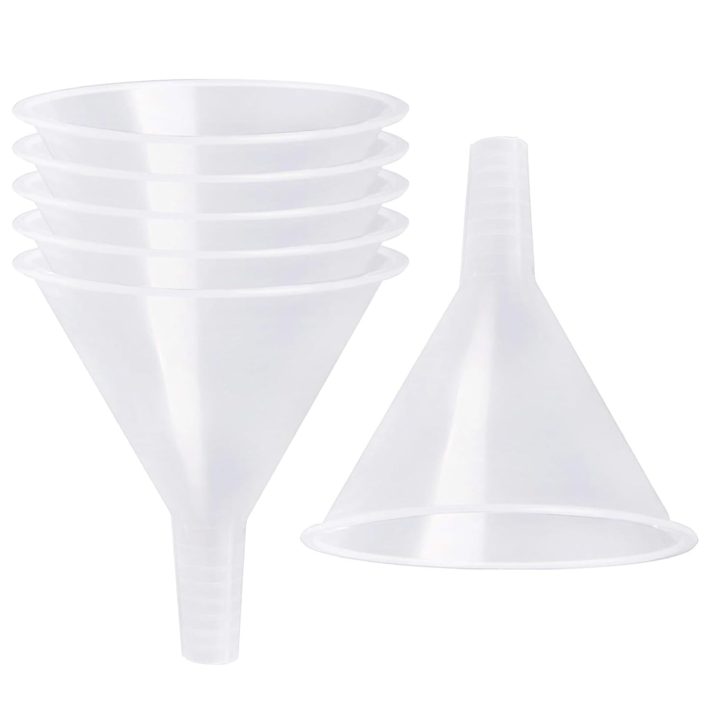 6 Pack Plastic Funnels, 4.6 Inch Multi-Purpose Clear Plastic Funnels with Long Reaching Spout for Science Lab Bottle Filling Liquid,Water Bottle,Easy and Smooth Transfer