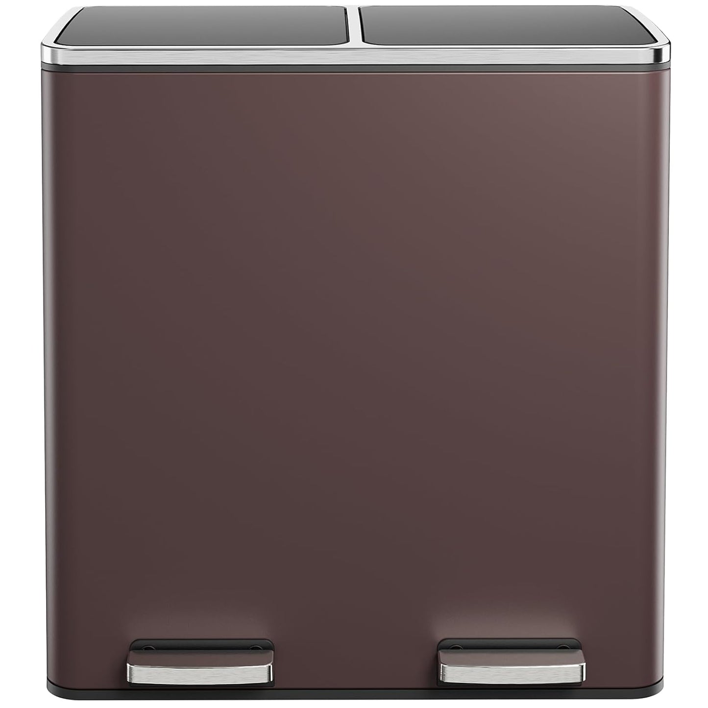 AthLike 60L(16 Gal) Dual Trash Can, Stainless Steel Kitchen Garbage Can, Double Compartment Classified Rubbish Bin, Recycle Dustbin w/Plastic Inner Buckets, Handle, Soft-Close Lid, Airtight, Brown