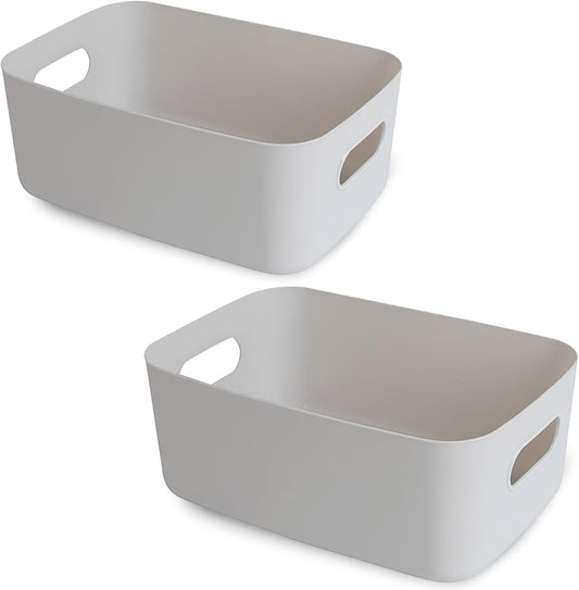 COVRA 2-Pack Plastic Storage Bins, Small Storage Baskets, Organizers for Home & Office, 9.6 x 6.3 x 4.7 Inches (Gray)