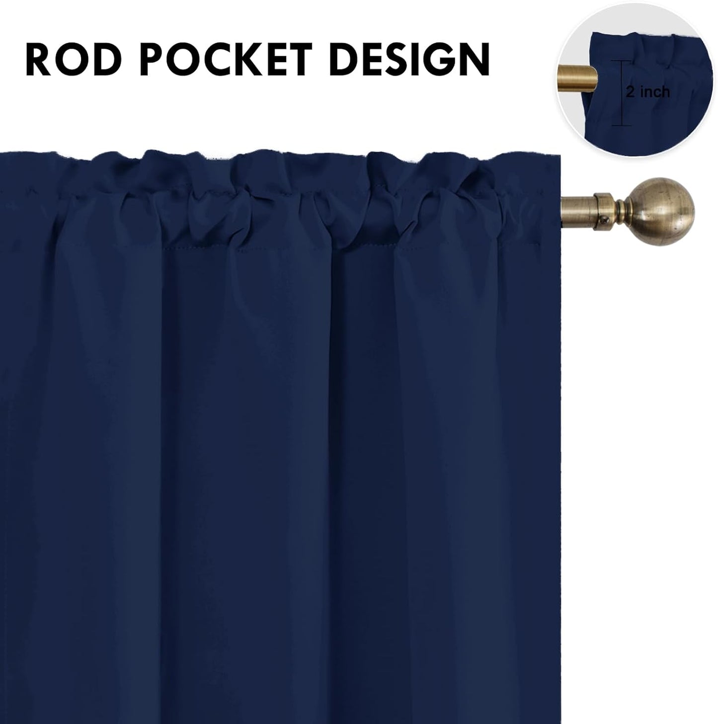 DWCN Navy Blue Blackout Curtains for Bedroom 72 Inches Long 2 Panels Set Window Drapes Thermal Insulated Room Darkening Rod Pocket Curtains for Kids Boys Room (W38 x L72 Inch, Navy Blue)