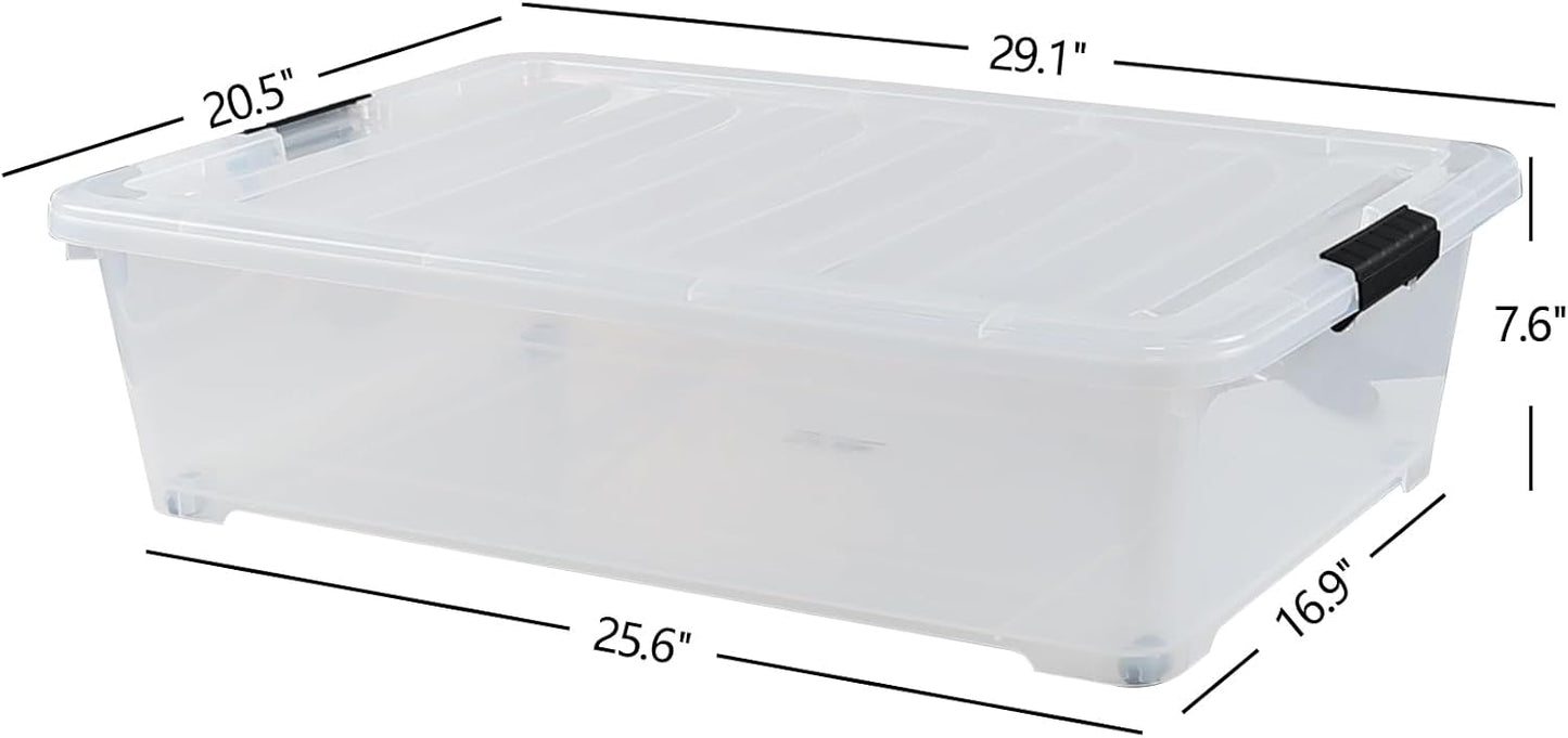 Kiddream 3-Pack 50 Quart Plastic Underbed Storage Bins with Lids/Wheels, Large Clear Storage Box