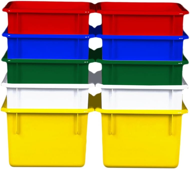Wood Designs Cubby Storage Bin, Heavy Duty Plastic Containers for Kids Assorted Cubby Tray Set of 10