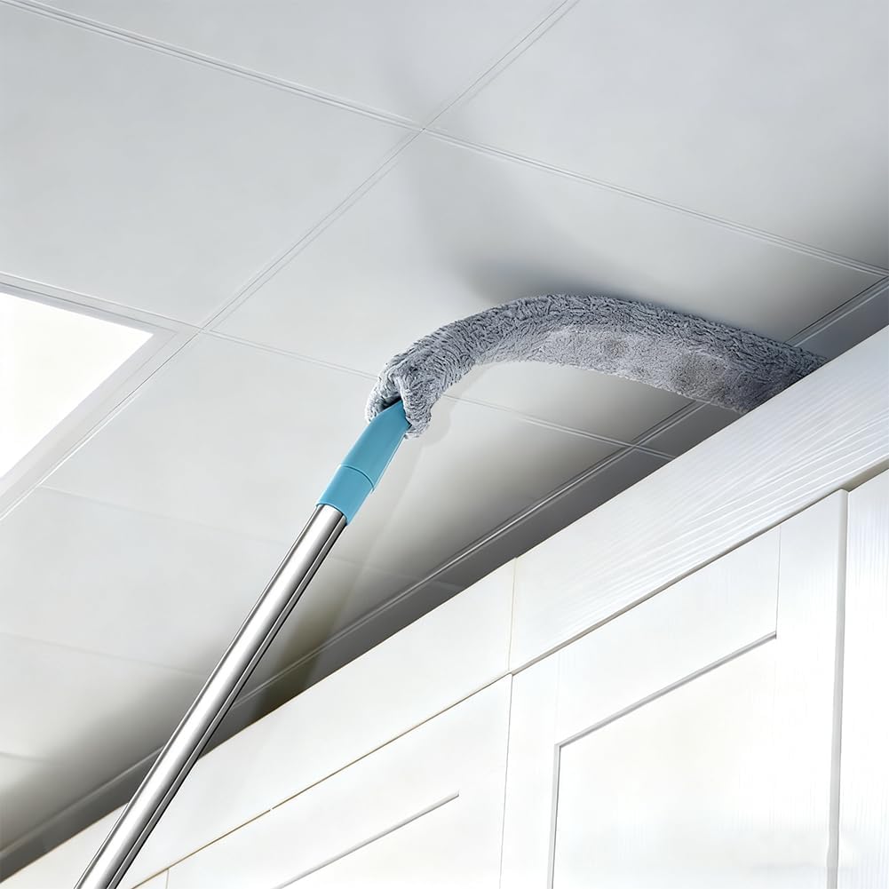 Saker Plus Retractable Gap Dust Cleaning Artifact, Saker Plus Flat Duster for Under Furniture, Reusable Washable Bendable Dusting Wand with Microfiber Dusting Cloths (3PCS)