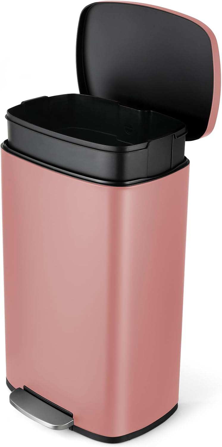 8 Gal Kitchen Trash Can, 30L Recycling or Garbage Bin, Brushed Stainless Steel Waste Basket, Soft&Quiet Close Dustbin, with Step-On Pedal, Removable Inner Bucket, for Home, Office, Living Room