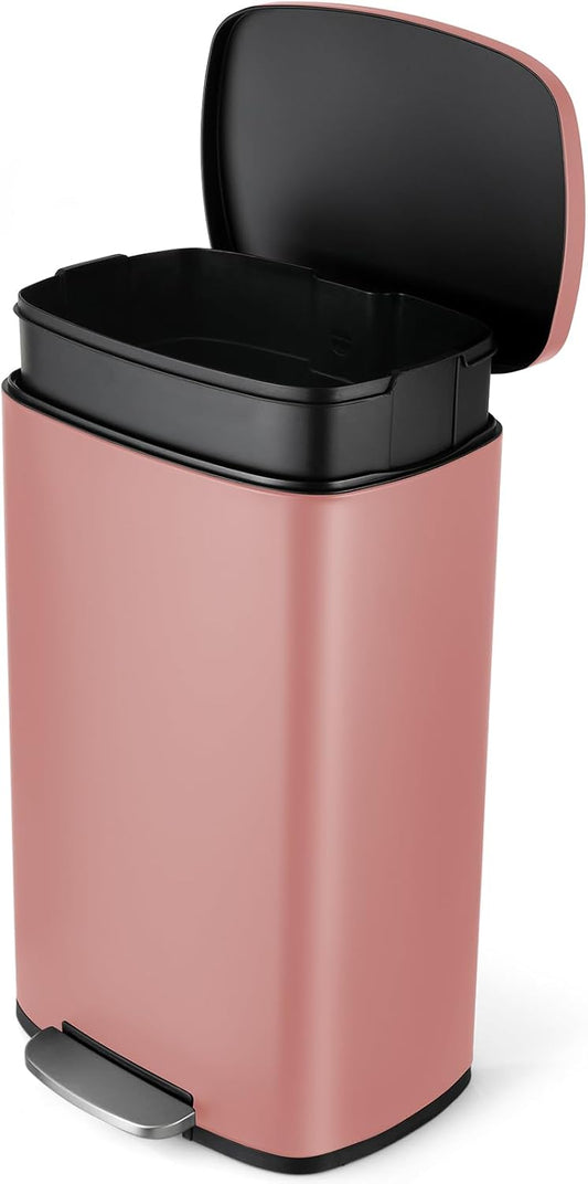 8 Gal Kitchen Trash Can, 30L Recycling or Garbage Bin, Brushed Stainless Steel Waste Basket, Soft&Quiet Close Dustbin, with Step-On Pedal, Removable Inner Bucket, for Home, Office, Living Room