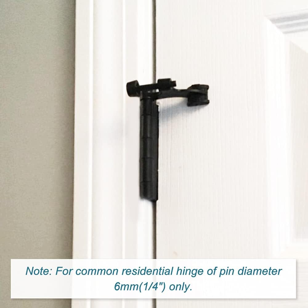 4 Pack Hinge Pin Black Door Stopper, Adjustable Heavy Duty Hinge Pin Door Stop with Black Rubber