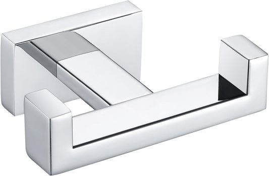 Angle Simple Bathroom Towel Hook, SUS 304 Stainless Steel Hand Towel Double Hook for Wall, Robe Coat Holder, Polished Chrome