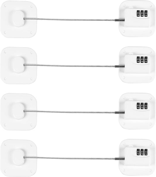 Refrigerator Lock, Combination Lock for Refrigerator Cabinets, Drawers, Heavy Duty Fridge Lock, Easy Install No Keys Needed (White-4Pack)