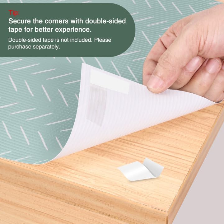 Glotoch Shelf Liners for Kitchen Cabinets, 12in x 20FT Non-Adhesive Liners for Shelves,Non Slip Waterproof Contact Paper for Drawers Pantry EVA Wire Shelf Liner,Green Herringbone