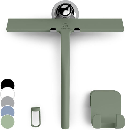 GÜTEWERK Shower Squeegee for Glass Doors, Silicone Window Squeegee, Bathroom and Glass Cleaning - Green - 9 Inch