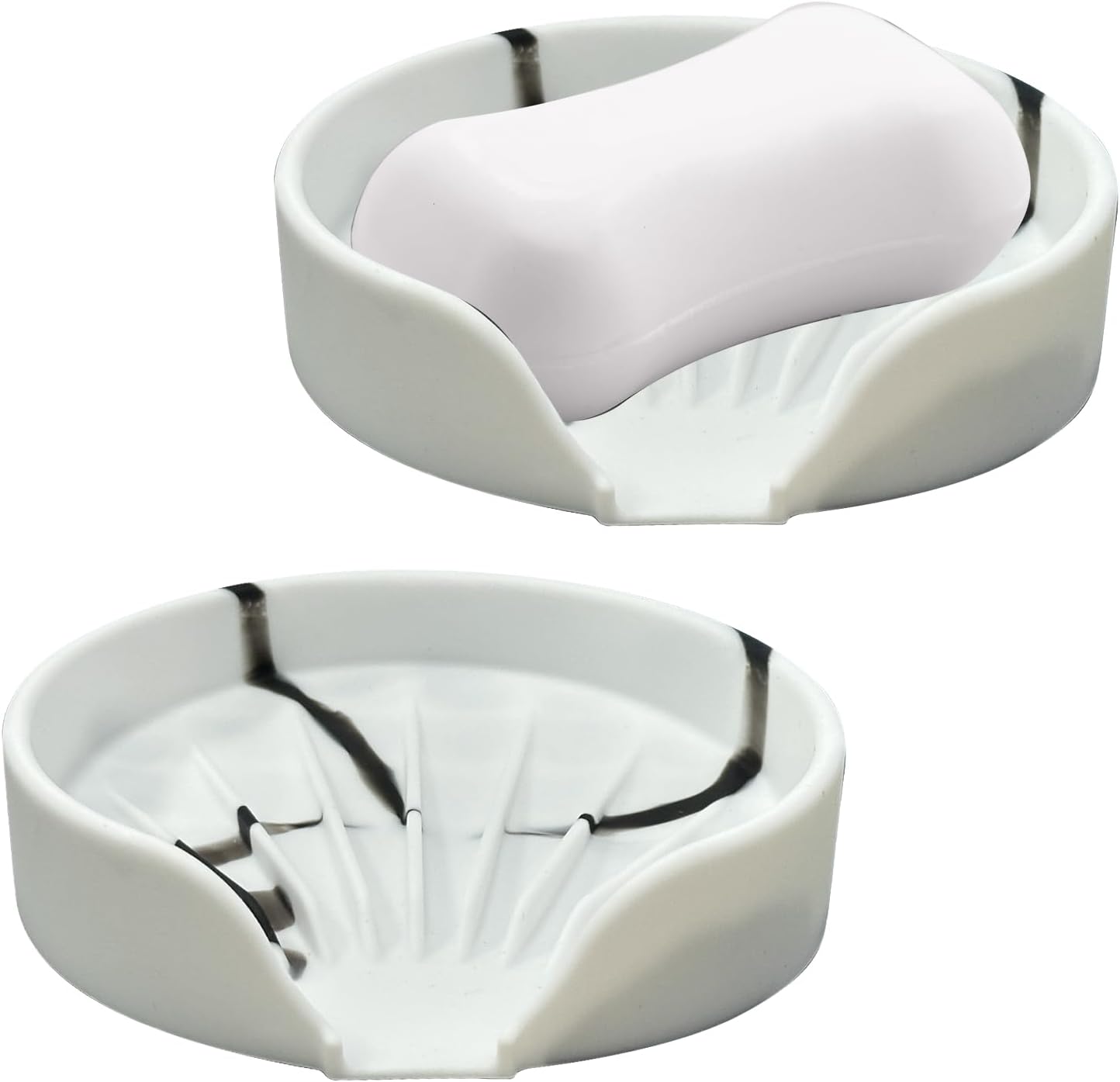 Self Draining Soap Dish, Silicone Suction Cup Soap Holder Tray Savers Container Sponge Holder for Bar Bathroom Shower Kitchen Sink, Can Extend Soap Life (2, White)