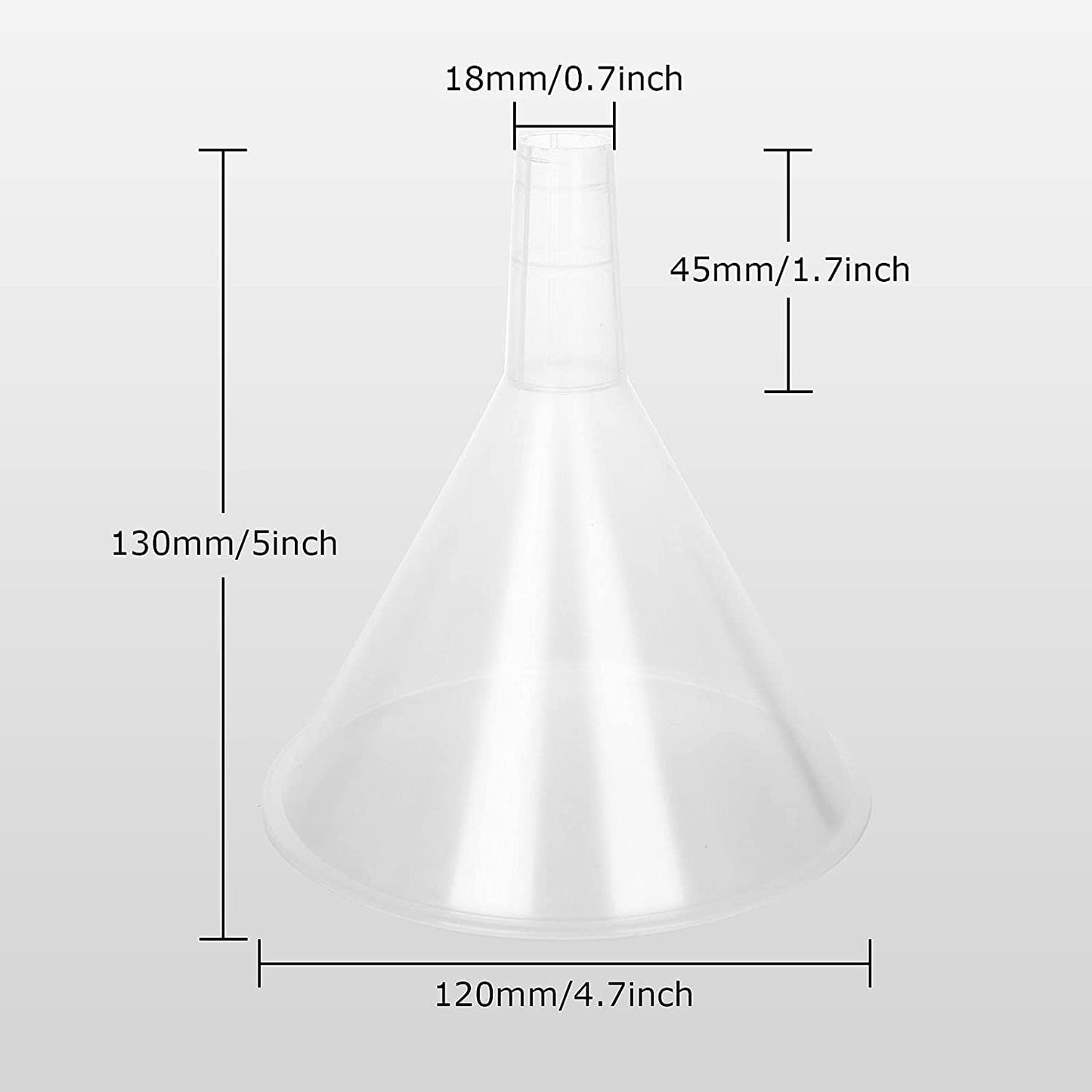 RHBLME 20 PCS Plastic Funnels Set, 4.7 Inch Wide Mouth Clear Plastic Funnels for Filling Bottles, Multipurpose Large Funnel with Long Reaching Spout, Water Bottle Funnel for Powder Liquid Spices