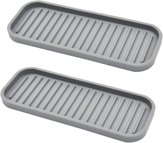 Mofason Silicone Soap Tray, Bathroom Kitchen Finishing Tray, Kitchen Sink with Soap Rack, Sponge Tray, Soap and Sponge Sink Organizer（Mist, 2 Pack）