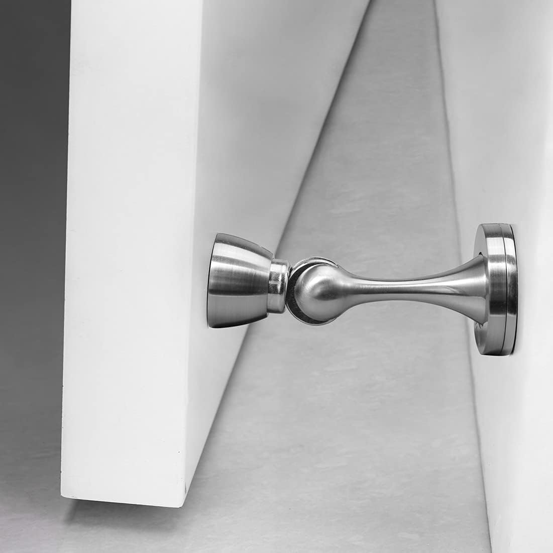YAGU Silver Door Stopper 6 Pack Magnetic Door Stops Zinc Alloy Brushed Nickel Door Catch Door Holder Wall Floor Mounted Metal Soft-Catch