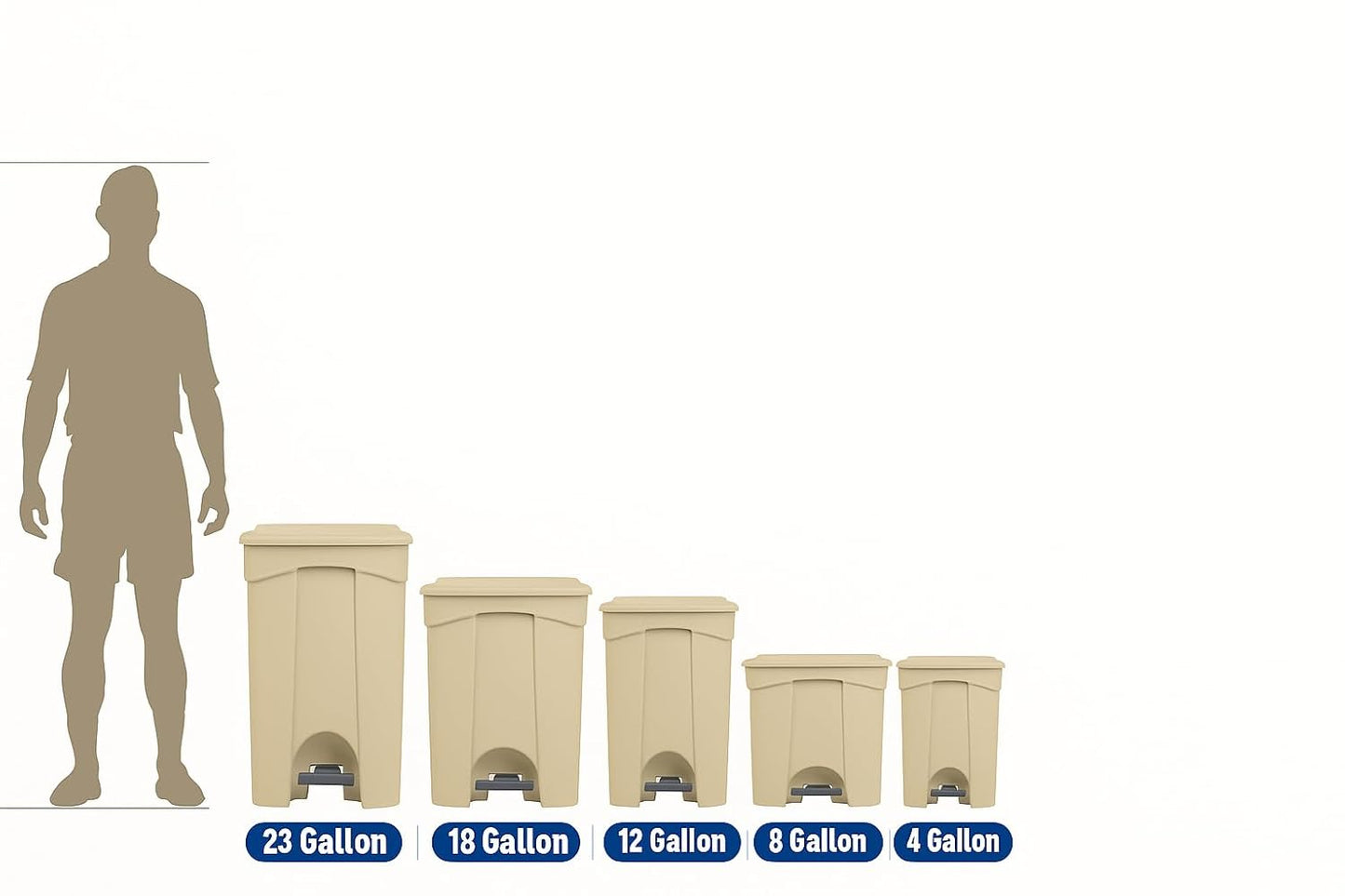 PRO&Family Step-On Trash Can with Lid, Plastic Waste Bin, Foot Pedal Operation (Biege, 8 Gallon)