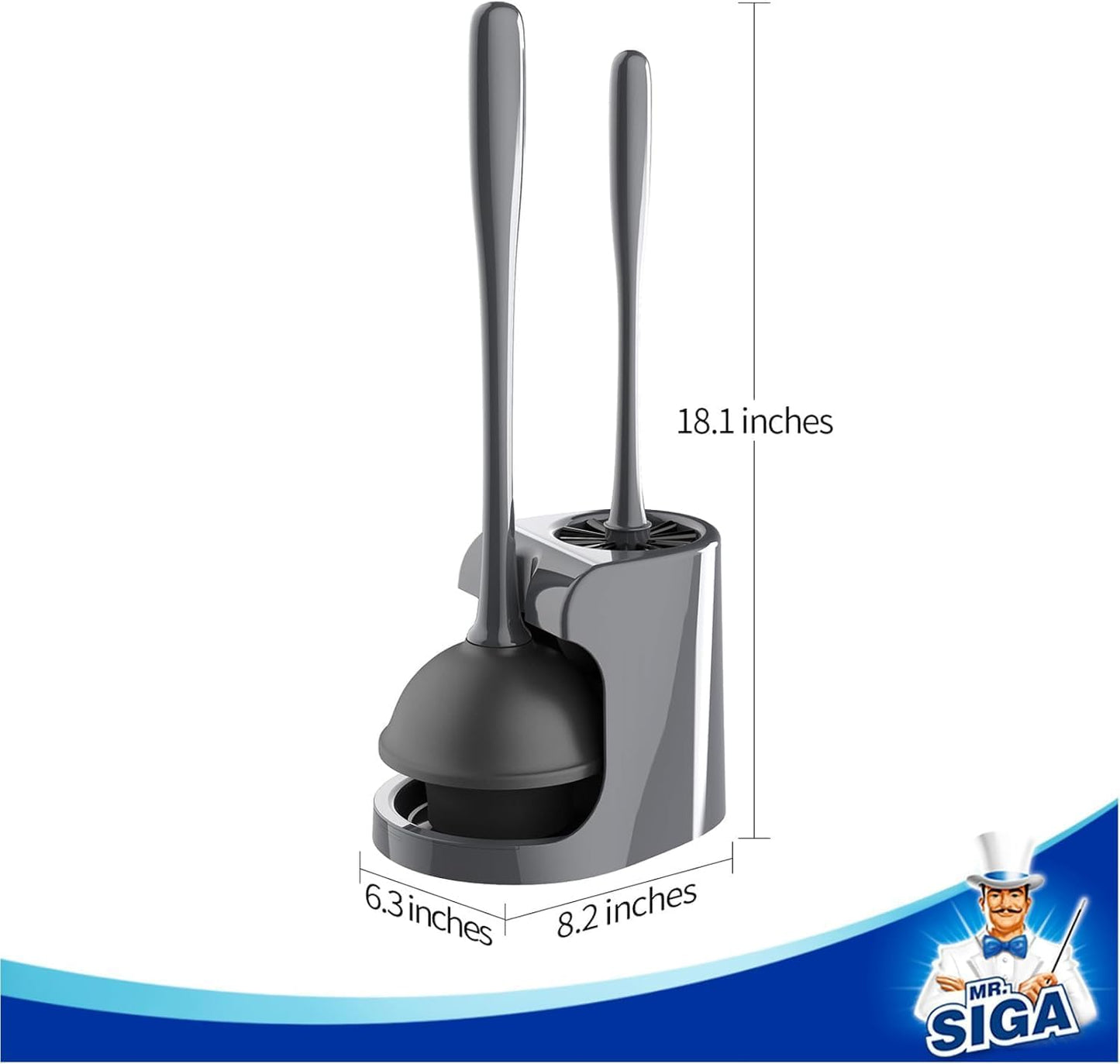 MR.SIGA Toilet Plunger and Bowl Brush Combo for Bathroom Cleaning, Gray, 2 Sets