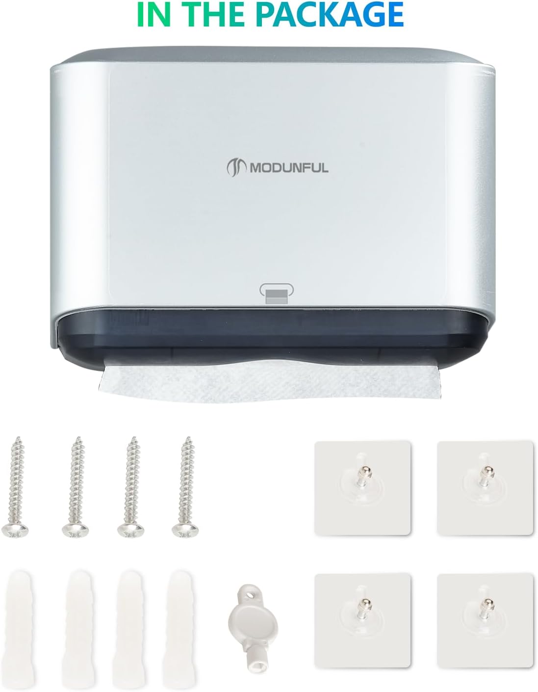 Trifold Hand Towel Dispenser for Bathroom - C Fold Paper Towel Dispenser Wall Mount with No-Hole Adhesive Installation, Compact 200 Sheets Large Capacity for Home, Apartment & RV