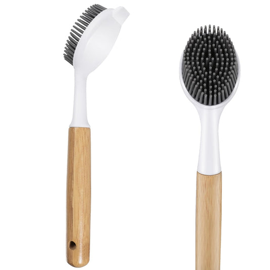 Bamboo Dish Brush with Handle – Kitchen Dish Brush with Nylon Bristles