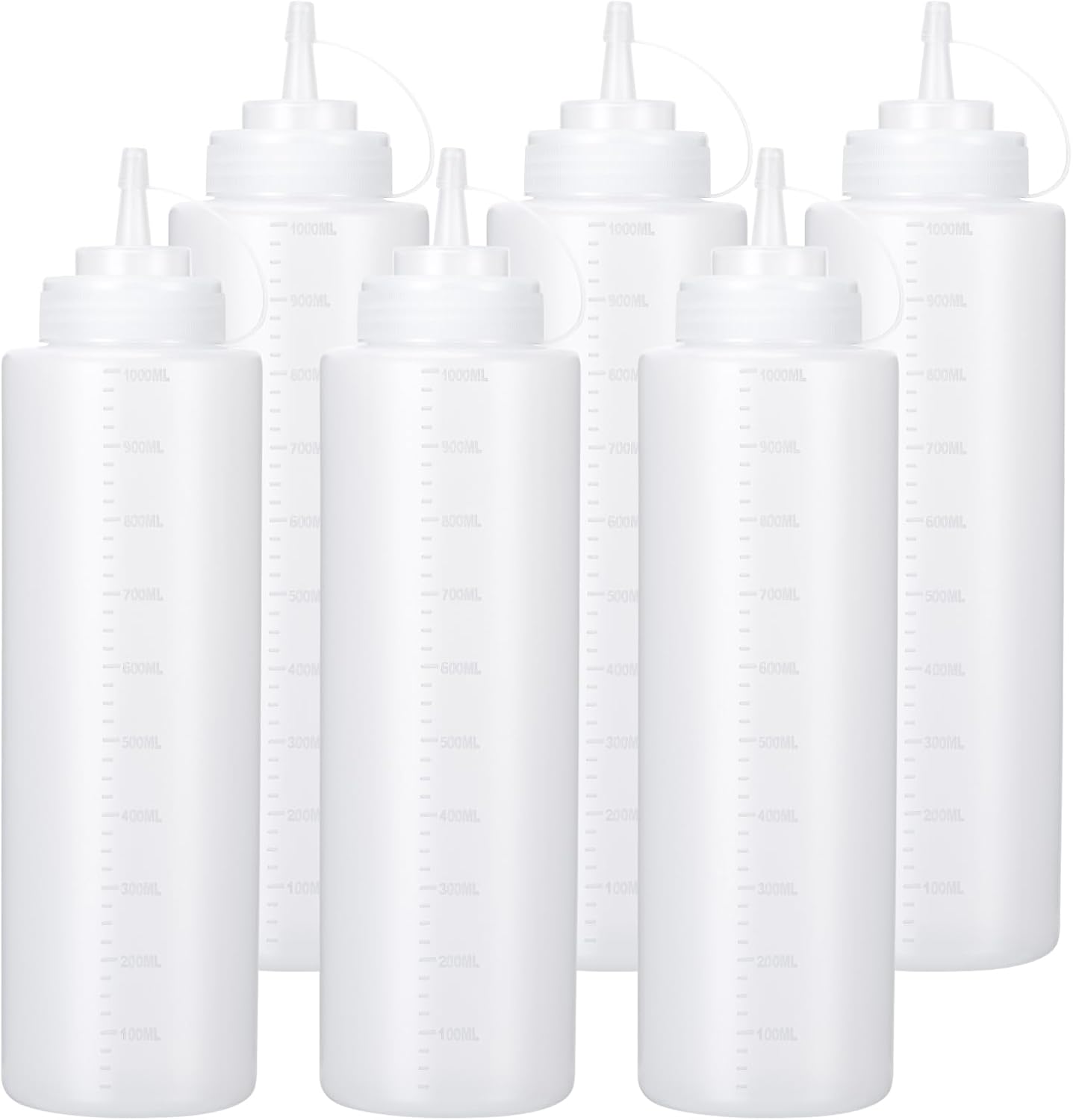 Condiment Squeeze Bottles Ketchup Dispenser, 6 Pack 32oz Squeeze Bottles for Liquids, Plastic Sauce Bottle with Cap Lid, Squirt Bottles for Sauces Liquids BBQ Dressing Pancake Art