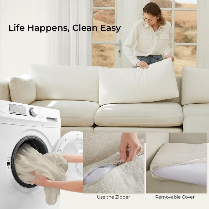 CHITA Oversized Modular Sectional Sofa, FSC Certified L Shaped Sectional Couches for Living Room, 112 inch Width,4 Seat Modular Sofa with Storage Ottoman, Linen