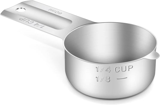 1PCS 1/4Cup (60ml, 2oz) Single Measuring Cup, Stainless Steel Measure Scoop, Metric and US Measurement, Dishwasher Safe