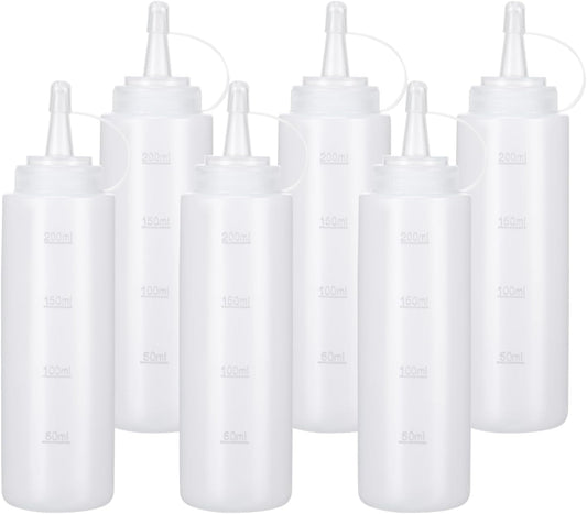 Condiment Squeeze Bottles Ketchup Dispenser, 6 Pack 8oz Squeeze Bottles for Liquids, Plastic Sauce Bottle with Cap Lid, Squirt Bottles for Sauces Liquids BBQ Dressing Pancake Art