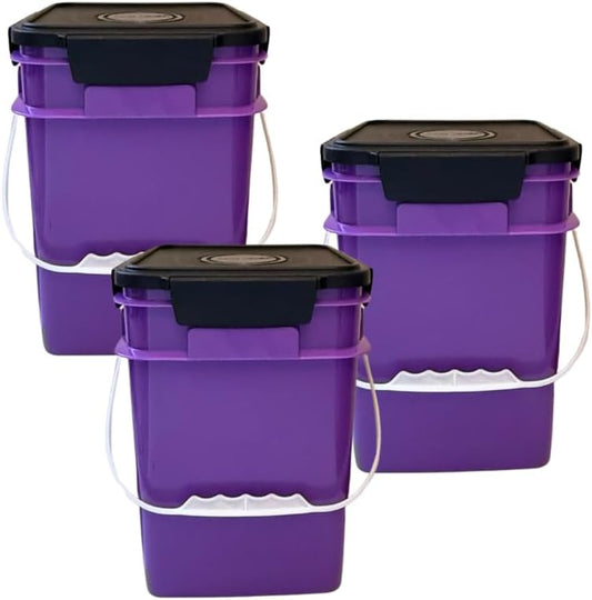 House Naturals 4 Gallon Square Food Grade Bucket Pail with Plastic Handles and Lid (Pack of 3) Made