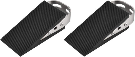 JQK Heavy Duty Door Stopper Rubber Wedge, 304 Stainless Steel Security Door Stops Works On All Floor Types, Brushed(2 Pack), DSB6-BN-P2