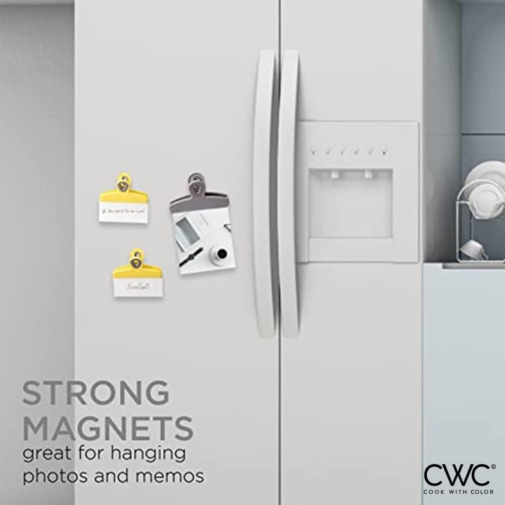 COOK WITH COLOR Bag Clips - Heavy Duty Chip Clip and Refrigerator Magnet Clips for Food Storage with Air Tight Seal Grip, Yellow and Grey, Pack of 4 Large Clips