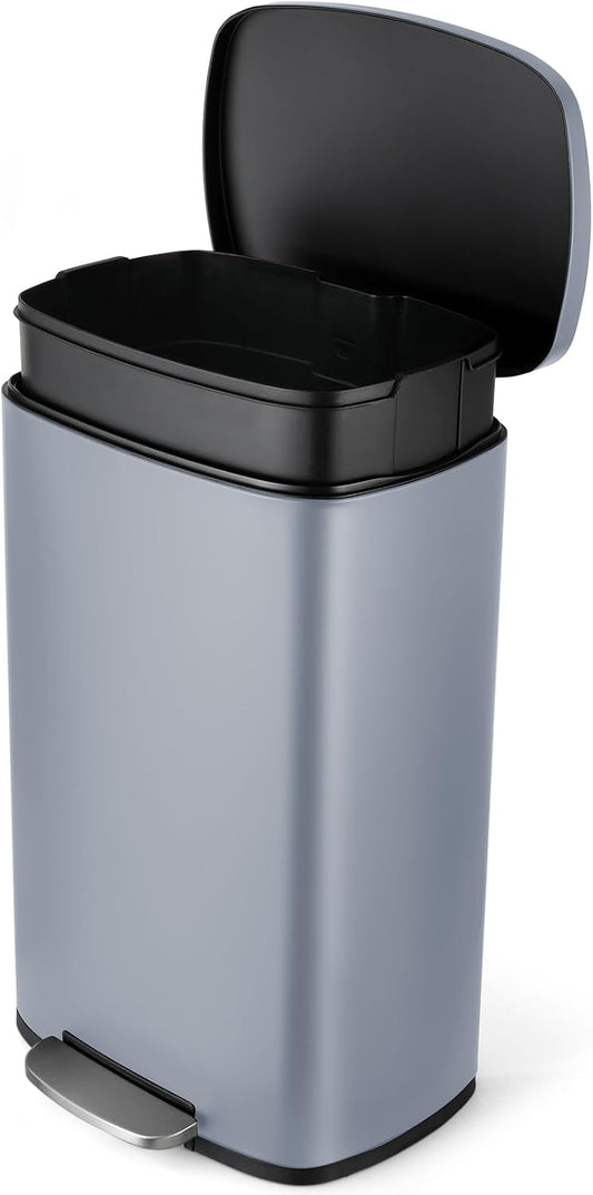 8 Gal Kitchen Trash Can, 30L Recycling or Garbage Bin, Brushed Stainless Steel Waste Basket, Soft&Quiet Close Dustbin, with Step-On Pedal, Removable Inner Bucket, for Home, Office, Living Room