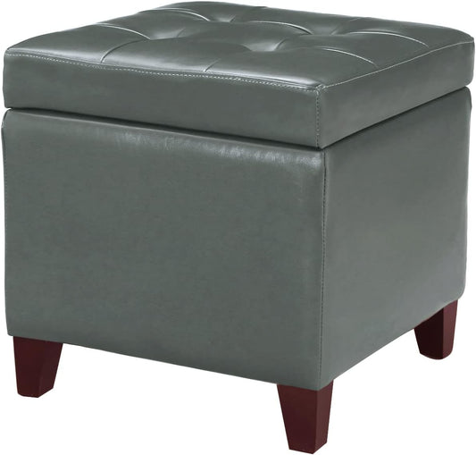 Adeco Bonded Leather Square Tufted Cubic Cube Footstool, 18" Height Storage Ottomans, with Lid