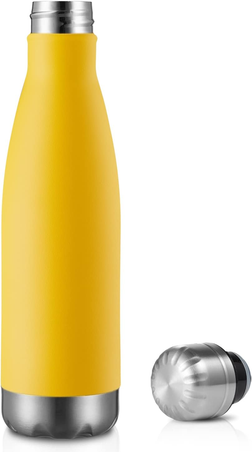 MEWAY 17oz Sport Water Bottle 12 Pack Vacuum Insulated Stainless Steel Leak-Proof Double Wall Cola Shape Water Bottle,Keep Drinks Hot & Cold (Yellow,12 Pack)