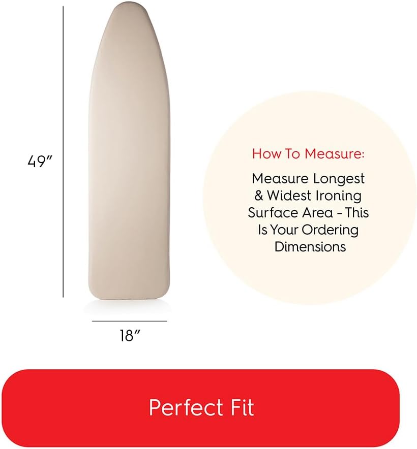 TIVIT Ironing Board Cover 18 x 49 - Made in Italy - Wide Chemical Free Eco-Friendly Padded Covers - Unbleached, Untreated Natural Cotton & Wool Pad - 2 Layer, 3 Fastener Straps, Pull Bungee Cord