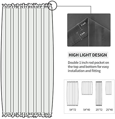 DWCN French Door Curtains – Rod Pocket Thermal Blackout Curtain for Doors with Glass Window, Kitchen and Patio Doors for Privacy, 54 X 72 Inches Long, 1 Curtain Panel with Tieback, Dark Grey