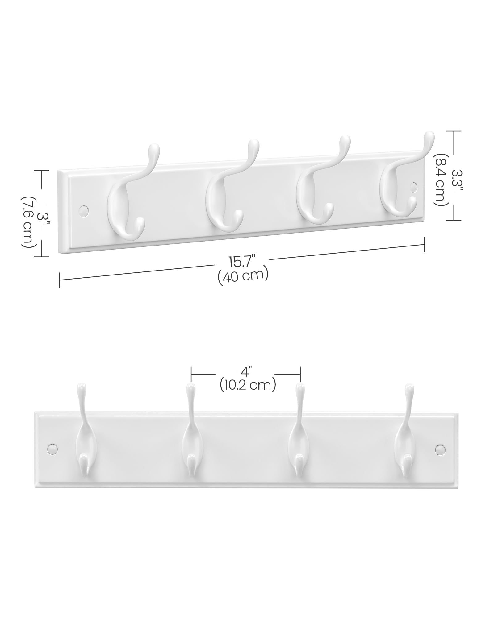 SONGMICS Wall-Mounted Coat Rack, Hook Rack, 4 Dual Metal Hooks, White