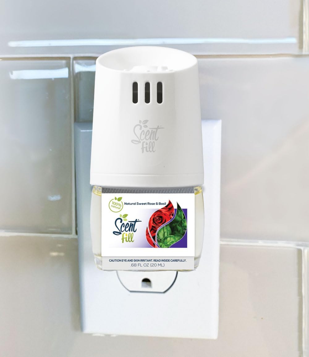 Scent Fill 100% Natural Sweet Rose & Basil Plug in Air Freshener, Scented Oil Refills, 3 Refills