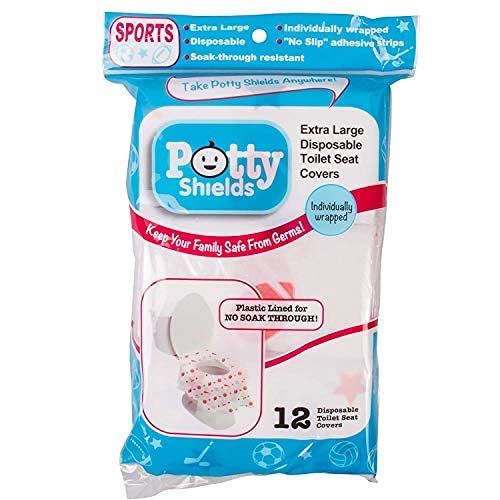 Toilet Seat Covers Disposable (12 Pack, Sports) - XL Waterproof Toilet Cover for Toddlers, Kids & Adults - Portable & Individually Wrapped for Travel, Potty Training & Public Restrooms